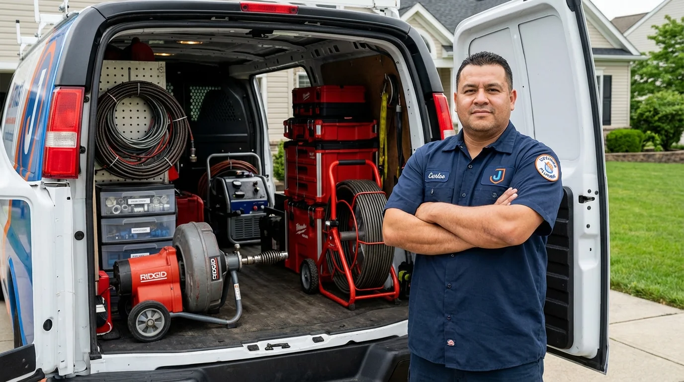 Professional drain cleaning equipment and Johns Plumbing LLC plumber in Ticonderoga