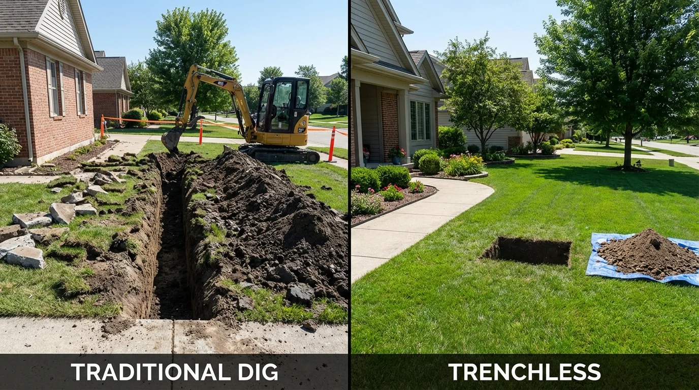 Trenchless sewer repair with minimal yard damage versus traditional excavation in Ticonderoga, NY